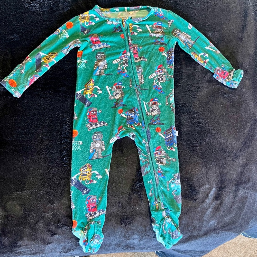 Robot Print Footie Zippered One Piece